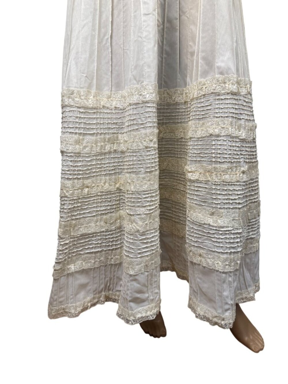 VTG 70s Tachi Castillo Ivory Prairie Maxi Dress Lace Pintuck Bell Sleeve Boho - Picture 8 of 12